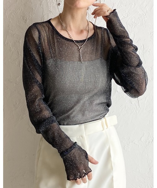 She's Closet(シーズクローゼット)の「長袖 サムホール ラメ シアートップス ロングTシャツ(Tシャツ/カットソー・レディース・グレー/ブラック/ブラウン/モカ/アイボリー/チャコールグレー・FREE)」の15枚目の写真