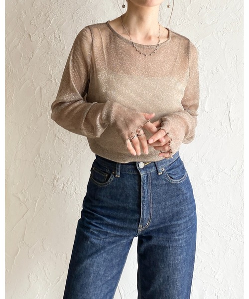 She's Closet(シーズクローゼット)の「長袖 サムホール ラメ シアートップス ロングTシャツ(Tシャツ/カットソー・レディース・グレー/ブラック/ブラウン/モカ/アイボリー/チャコールグレー・FREE)」の7枚目の写真