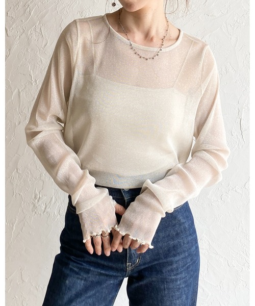 She's Closet(シーズクローゼット)の「長袖 サムホール ラメ シアートップス ロングTシャツ(Tシャツ/カットソー・レディース・グレー/ブラック/ブラウン/モカ/アイボリー/チャコールグレー・FREE)」の8枚目の写真