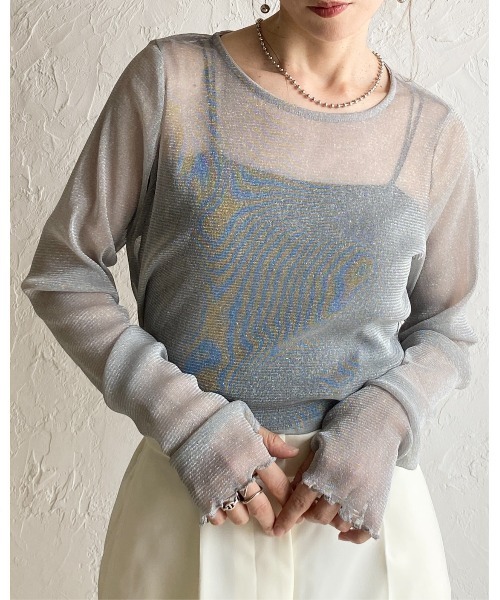 She's Closet(シーズクローゼット)の「長袖 サムホール ラメ シアートップス ロングTシャツ(Tシャツ/カットソー・レディース・グレー/ブラック/ブラウン/モカ/アイボリー/チャコールグレー・FREE)」の9枚目の写真