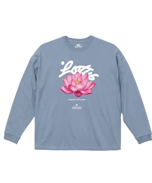 NOBOUND(ノーバウンド)の「NOBOUND(ノーバウンド) 長袖Tシャツ 蓮 花 フラワー柄 プリント ボックスシルエット トップス カットソー レディース ユニセックス ストリート(Tシャツ/カットソー・レディース・ブラック/ホワイト/グレイッシュブルー・S)」の3枚目の写真