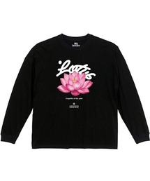 NOBOUND(ノーバウンド) 長袖Tシャツ 蓮 花 フラワー柄 プリント ボックスシルエット トップス カットソー レディース ユニセックス ストリート