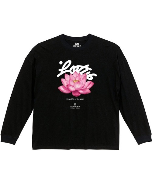 NOBOUND(ノーバウンド)の「NOBOUND(ノーバウンド) 長袖Tシャツ 蓮 花 フラワー柄 プリント ボックスシルエット トップス カットソー レディース ユニセックス ストリート(Tシャツ/カットソー・レディース・ブラック/ホワイト/グレイッシュブルー・S)」の2枚目の写真