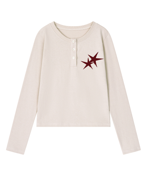 GRAVER ORDINARY（グレイバーオーディナリー）の「[ODNR UNISEX] Small Twins Star ヘンリーネック ロングスリーブ 長袖Tシャツ_Charcoal（Tシャツ/カットソー・レディース・チャコール・LARGE/MEDIUM）」の13枚目の写真