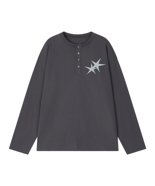 GRAVER ORDINARY（グレイバーオーディナリー）の「[ODNR UNISEX] Small Twins Star ヘンリーネック ロングスリーブ 長袖Tシャツ_Charcoal（Tシャツ/カットソー・レディース・チャコール・LARGE/MEDIUM）」の14枚目の写真