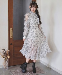 プチハイネックティアードロングワンピース【大きいサイズあり】
