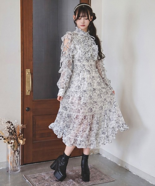 夢展望(ユメテンボウ)の「プチハイネックティアードロングワンピース【大きいサイズあり】(ワンピース・レディース・グレー/ブラック/ブルーグレー・LL~3L/L~LL/M-L)」の3枚目の写真