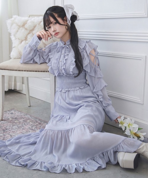 夢展望(ユメテンボウ)の「プチハイネックティアードロングワンピース【大きいサイズあり】(ワンピース・レディース・グレー/ブラック/ブルーグレー・LL~3L/L~LL/M-L)」の5枚目の写真
