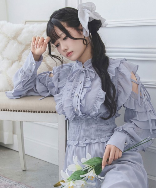 夢展望(ユメテンボウ)の「プチハイネックティアードロングワンピース【大きいサイズあり】(ワンピース・レディース・グレー/ブラック/ブルーグレー・LL~3L/L~LL/M-L)」の6枚目の写真