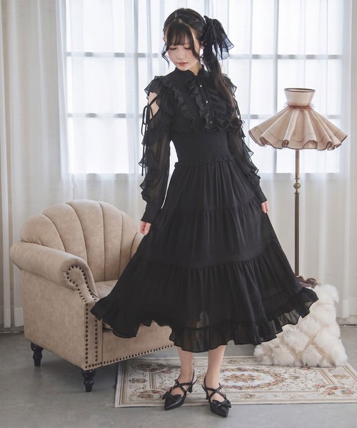 夢展望(ユメテンボウ)の「プチハイネックティアードロングワンピース【大きいサイズあり】(ワンピース・レディース・グレー/ブラック/ブルーグレー・LL~3L/L~LL/M-L)」の7枚目の写真