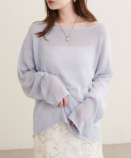 natural couture(ナチュラルクチュール)の「透かし編みボートネックプルオーバー(ニット/セーター・レディース・チャコールグレー/ブラウン/オフホワイト/サックスブルー/ピンク/ボルドー・FREE)」の22枚目の写真