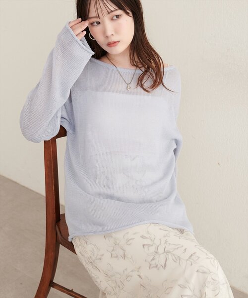 natural couture(ナチュラルクチュール)の「透かし編みボートネックプルオーバー(ニット/セーター・レディース・チャコールグレー/ブラウン/オフホワイト/サックスブルー/ピンク/ボルドー・FREE)」の21枚目の写真