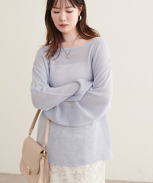 natural couture(ナチュラルクチュール)の「透かし編みボートネックプルオーバー(ニット/セーター・レディース・チャコールグレー/ブラウン/オフホワイト/サックスブルー/ピンク/ボルドー・FREE)」の20枚目の写真