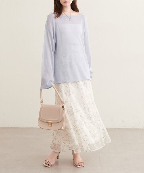 natural couture(ナチュラルクチュール)の「透かし編みボートネックプルオーバー(ニット/セーター・レディース・チャコールグレー/ブラウン/オフホワイト/サックスブルー/ピンク/ボルドー・FREE)」の19枚目の写真