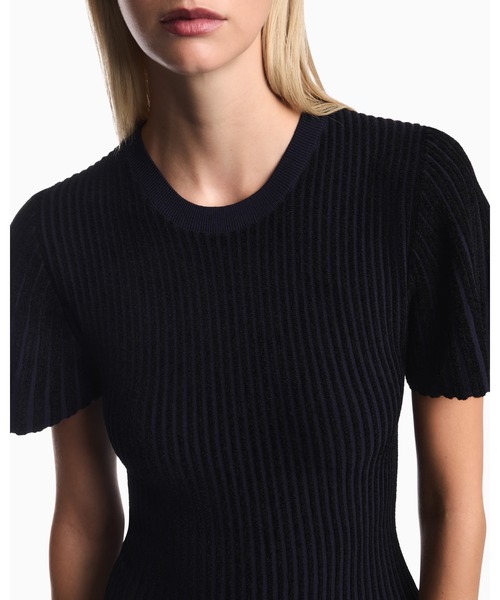 EMPORIO ARMANI(エンポリオアルマーニ)の「【エンポリオ アルマーニ】ウィメンズ レギュラーフィット ストライプ ニットドレス ワンピース(ワンピース・レディース・ブラック/ボルドー・36/42/40/38)」の10枚目の写真