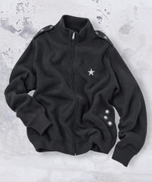 XTONZ（エクストーンズ）の「XTK183 ショルダータブ ハイネック クロップド ニット ジップアップ (BLACK)（カーディガン/ボレロ）」