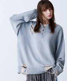 SeeSew（シーソー）の「【UNISEX】GRUNGE DAMAGE PRINT KNIT グランジダメージプリントニット（ニット/セーター）」