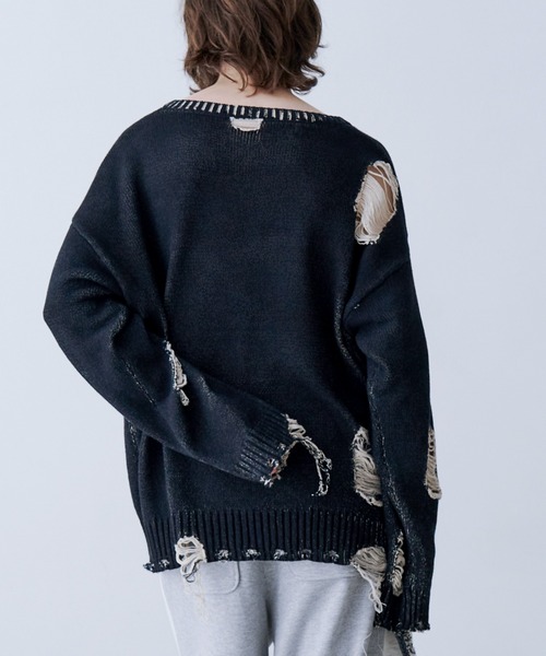 SeeSew(シーソー)の「【UNISEX】GRUNGE DAMAGE PRINT KNIT/グランジダメージプリントニット(ニット/セーター・メンズ・サックスブルー/ブラック・L/M)」の10枚目の写真