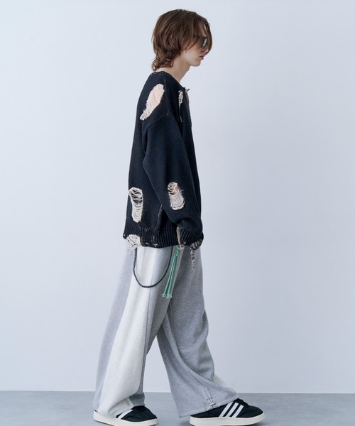 SeeSew(シーソー)の「【UNISEX】GRUNGE DAMAGE PRINT KNIT/グランジダメージプリントニット(ニット/セーター・メンズ・サックスブルー/ブラック・L/M)」の5枚目の写真