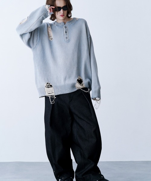 SeeSew(シーソー)の「【UNISEX】GRUNGE DAMAGE PRINT KNIT/グランジダメージプリントニット(ニット/セーター・メンズ・サックスブルー/ブラック・L/M)」の17枚目の写真