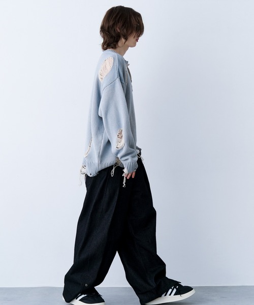 SeeSew(シーソー)の「【UNISEX】GRUNGE DAMAGE PRINT KNIT/グランジダメージプリントニット(ニット/セーター・メンズ・サックスブルー/ブラック・L/M)」の18枚目の写真