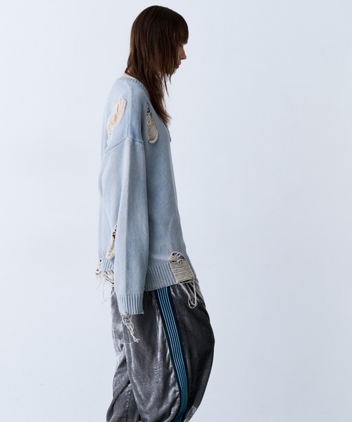 SeeSew(シーソー)の「【UNISEX】GRUNGE DAMAGE PRINT KNIT/グランジダメージプリントニット(ニット/セーター・メンズ・サックスブルー/ブラック・L/M)」の13枚目の写真