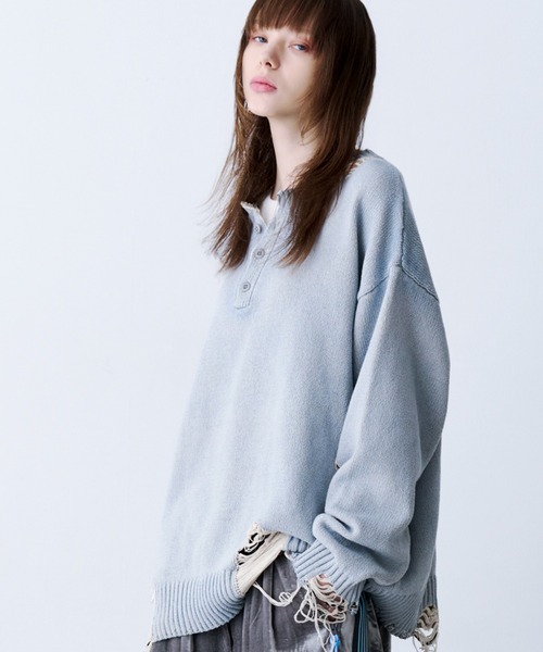 SeeSew(シーソー)の「【UNISEX】GRUNGE DAMAGE PRINT KNIT/グランジダメージプリントニット(ニット/セーター・メンズ・サックスブルー/ブラック・L/M)」の16枚目の写真