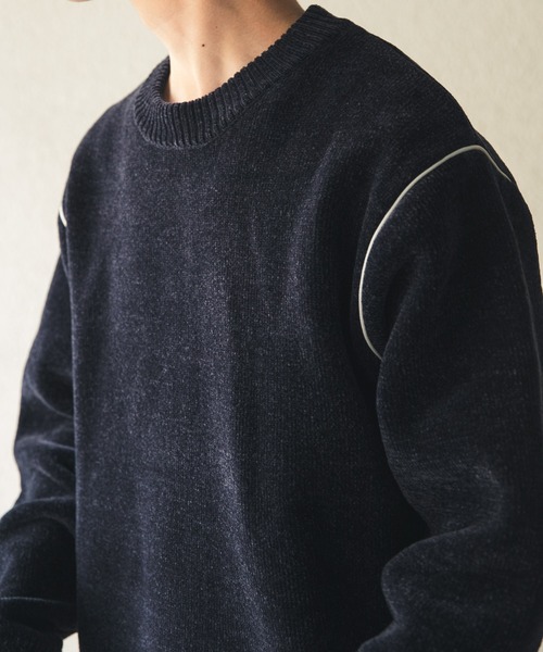 ITEMS URBANRESEARCH(アイテムズ アーバンリサーチ)の「Wフェイス シェニール アウトリンキング ニット(ニット/セーター・メンズ・ブラック/ベージュ/ネイビー/ホワイト・LARGE/MEDIUM)」の4枚目の写真