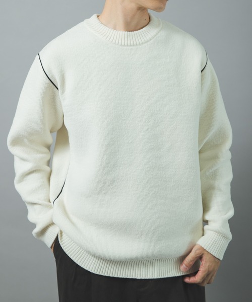 ITEMS URBANRESEARCH(アイテムズ アーバンリサーチ)の「Wフェイス シェニール アウトリンキング ニット(ニット/セーター・メンズ・ブラック/ベージュ/ネイビー/ホワイト・LARGE/MEDIUM)」の1枚目の写真