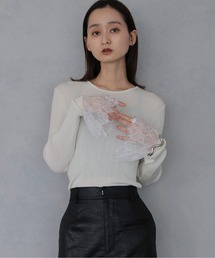 【&ｇ'aime 】袖口レースリブニットトップス Lace Cuff Ribbed Knit Top