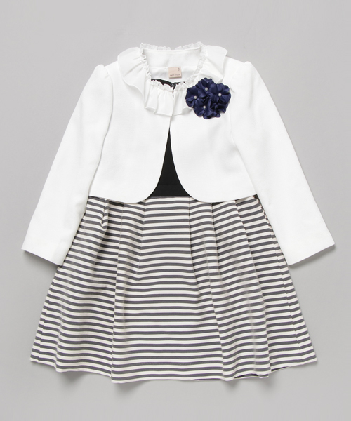 Petit Main プティマイン の ボーダーワンピース ボレロセットアップ フォーマル向け セットアップ Wear