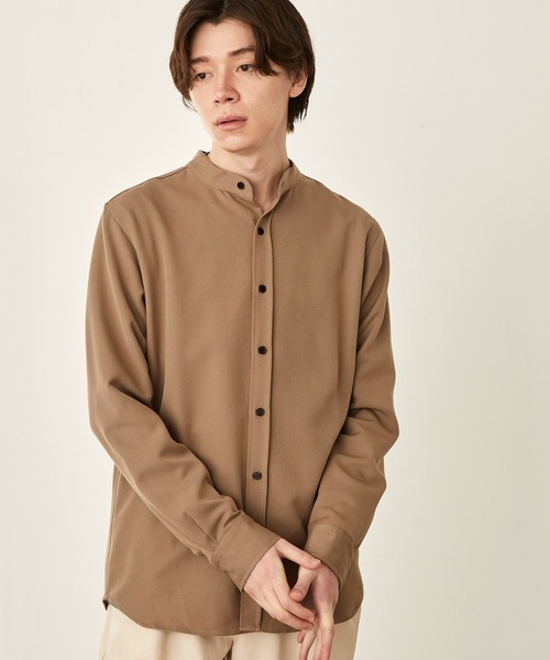 MONO-MART（モノマート）の「T/R ストレッチ バンドカラーシャツ（シャツ/ブラウス・メンズ・オフホワイト/ベージュ/ブルー系その他/ブラック/グレー系その他/オリーブ/ネイビー/チャコール/ライトベージュ/ブラック系その他/キャメル/ブラウン/パープル/チェック/グレー/ストライプ/サックスブルー/グレー系その他2/ボルドー/モカ/イエロー系その他/ベージュ系その他/ブルー系その他2/ブラウン系その他2/ベージュ系その他2/ブラウン系その他/グリーン系その他/ベージュ系その他4/ベージュ系その他3/グレー系その他3/グレイッシュベージュ/グレー系その他4/ダークブラウン/ブルー系その他3/グリーン系その他2/ライラック・M/L/S/XL）」の12枚目の写真