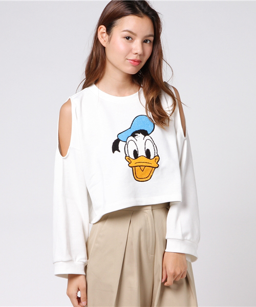 E Hyphen World Gallery イーハイフンワールドギャラリー の ドナルドダックオフショルプルオーバー Tシャツ カットソー Wear