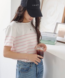 [無地/ボーダー柄]コットン100％半袖シンプルTシャツ