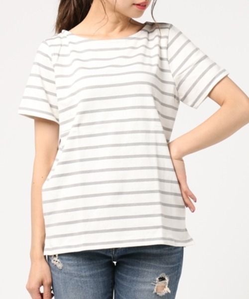 KOBE LETTUCE（コウベレタス）の「[無地/ボーダー柄]コットン100％半袖シンプルTシャツ（Tシャツ/カットソー・レディース・ホワイト系その他3/レッド系その他/ホワイト×ネイビー/ブルー系その他/ブラック/ブルー系その他3/ホワイト系その他2/レモンイエロー/ホワイト系その他6/ホワイト×ブラック/ホワイト×ブルー/ライトカーキ/ネイビー/オフホワイト/ホワイト系その他4/ブラック系その他/ホワイト系その他5/ホワイト×グレー/ホワイト×レッド/ベージュ系その他2/その他2/ブラック系その他4/ブラック系その他3/その他1/ベージュ系その他3/ピンク系その他/その他3/その他4/ホワイト×グリーン/その他5/オレンジ系その他/ベージュ系その他4/ベージュ系その他5/ピンク系/ピンク系1/グリーン系1/グリーン系・FREE）」の7枚目の写真