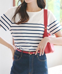 [無地/ボーダー柄]コットン100％半袖シンプルTシャツ