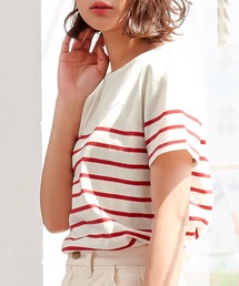 [無地/ボーダー柄]コットン100％半袖シンプルTシャツ