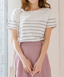 [無地/ボーダー柄]コットン100％半袖シンプルTシャツ