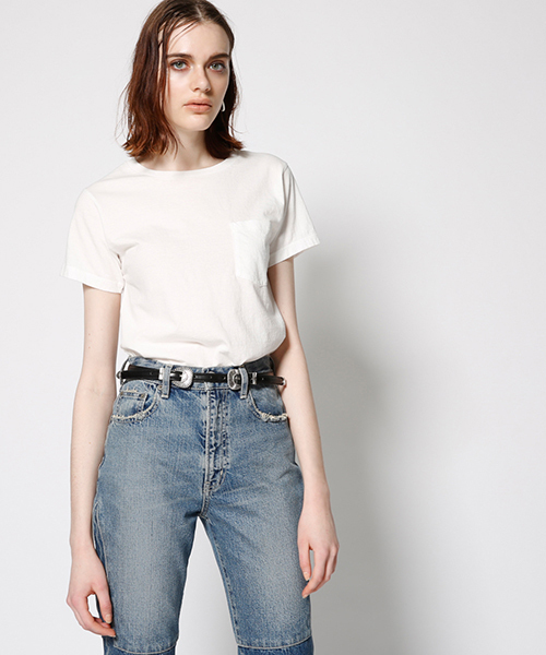 MOUSSY（マウジー）の「Hanes POCKET TEE C NECK（Tシャツ/カットソー・レディース・ライトイエロー/ホワイト/ライトブルー/ピンク・1/2）」の2枚目の写真