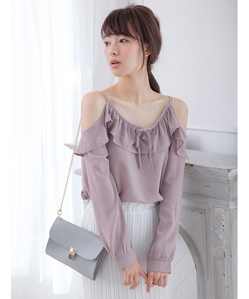 Color（カラー）の「オープンショルダーリボンブラウス（シャツ/ブラウス・レディース・ホワイト/カーキ/ベビーピンク・MEDIUM）」の3枚目の写真