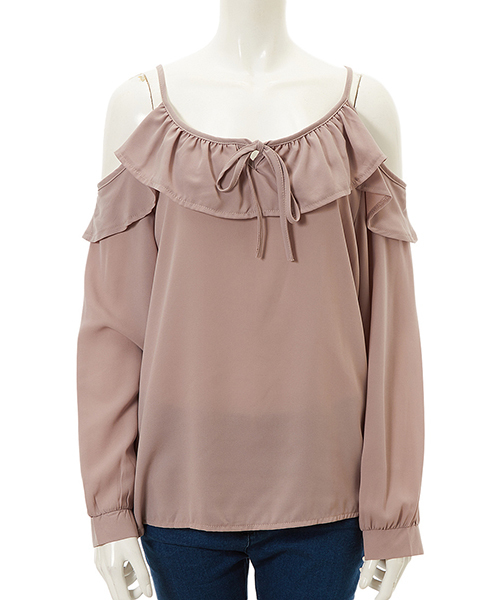 Color（カラー）の「オープンショルダーリボンブラウス（シャツ/ブラウス・レディース・ホワイト/カーキ/ベビーピンク・MEDIUM）」の4枚目の写真