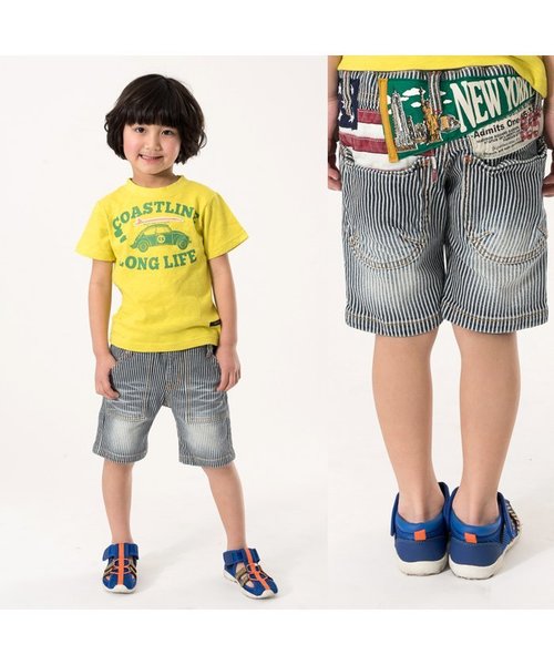 BREEZE(ブリーズ)の「ペナントデニムワークパンツ 5分丈(デニムパンツ・キッズ・ストライプ/ブルー・140/95/90/100/120/80/130/110)」の14枚目の写真