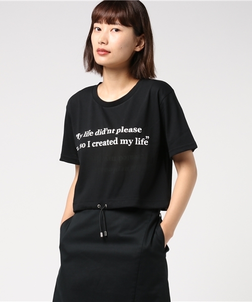 VENCEEXCHANGE（ヴァンスエクスチェンジ）の「裾ヒモロゴショートプリントT（Tシャツ/カットソー・レディース・オフホワイト/ブラック・MEDIUM）」の2枚目の写真