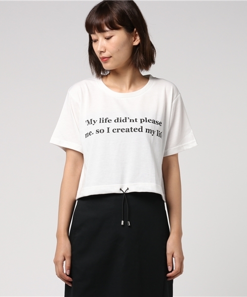 VENCEEXCHANGE（ヴァンスエクスチェンジ）の「裾ヒモロゴショートプリントT（Tシャツ/カットソー・レディース・オフホワイト/ブラック・MEDIUM）」の7枚目の写真