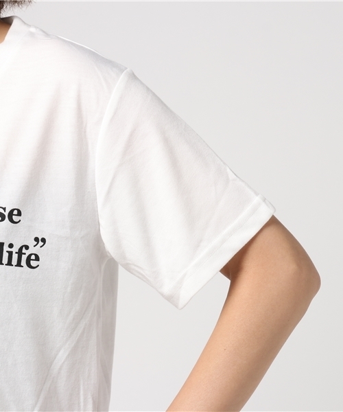 VENCEEXCHANGE（ヴァンスエクスチェンジ）の「裾ヒモロゴショートプリントT（Tシャツ/カットソー・レディース・オフホワイト/ブラック・MEDIUM）」の3枚目の写真