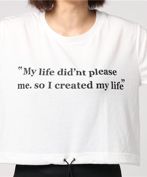 VENCEEXCHANGE（ヴァンスエクスチェンジ）の「裾ヒモロゴショートプリントT（Tシャツ/カットソー・レディース・オフホワイト/ブラック・MEDIUM）」の4枚目の写真