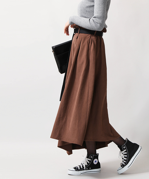WEGO（ウィゴー）の「WEGO/ピーチサテンベルトロングスカート（スカート・レディース・ダークブラウン/ブラック/カーキ・FREE）」の8枚目の写真