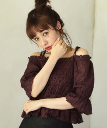 one after another NICE CLAUP | シャーリングオフショルトップス(Tシャツ/カットソー)