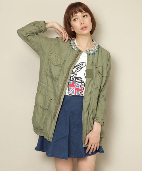 Another Edition（アナザーエディション）の「AE ﾋﾞｼﾞｭｰ ﾐﾘﾀﾘｰ LINER（ミリタリージャケット・レディース・オリーブ/ライトピンク/その他1・SMALL/MEDIUM）」の4枚目の写真