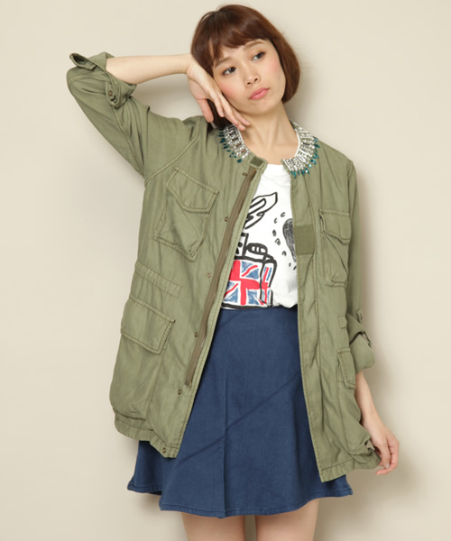 Another Edition（アナザーエディション）の「AE ﾋﾞｼﾞｭｰ ﾐﾘﾀﾘｰ LINER（ミリタリージャケット・レディース・オリーブ/ライトピンク/その他1・SMALL/MEDIUM）」の8枚目の写真